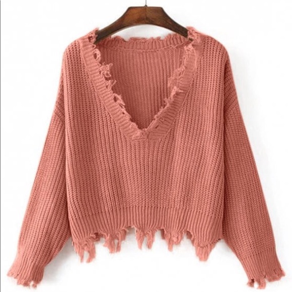 Loose Ripped V Neck Sweater - Picture 7 of 8